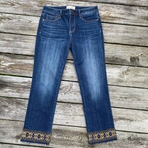 DRIFTWOOD Colette Boho Aztec Embroidered Cropped Straight Leg Mid Rise Jeans